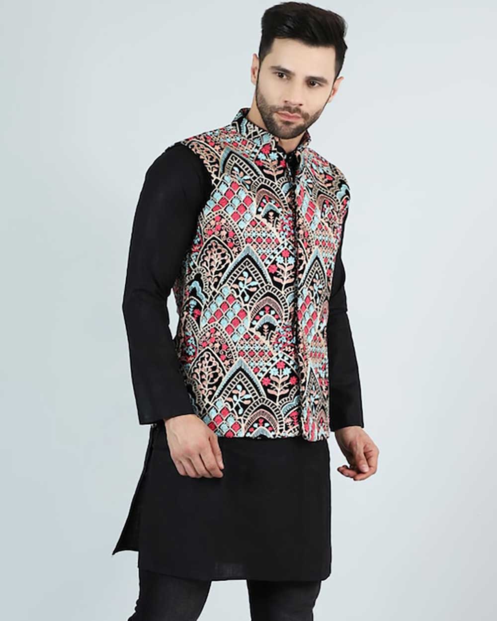 Wintage Printed Cotton Silk Nehru Jacket